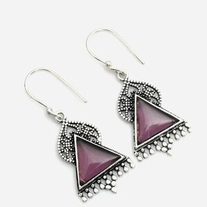 Silver and Purple Amethyst Triangle Earrings